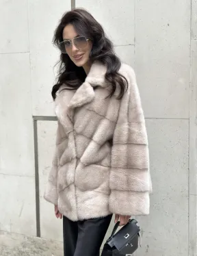 Шуба из меха норки английский воротник пудра - фото 7