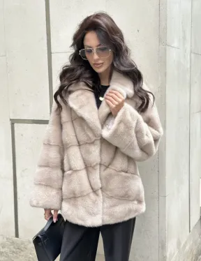 Шуба из меха норки английский воротник пудра - фото 4