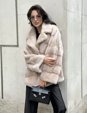 Шуба из меха норки английский воротник пудра - фото 10