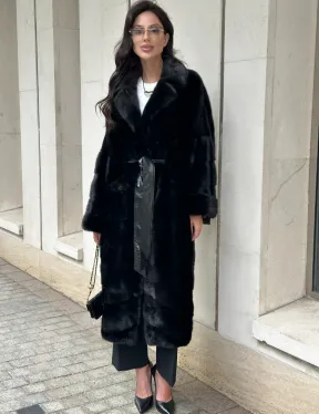 Черная шуба из норки английский воротник - фото 0
