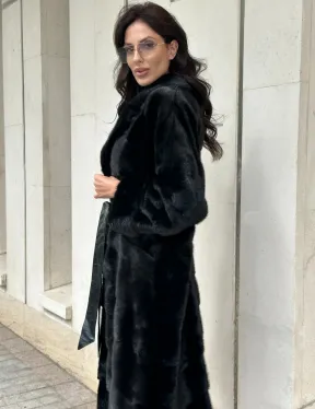 Черная шуба из норки английский воротник - фото 4