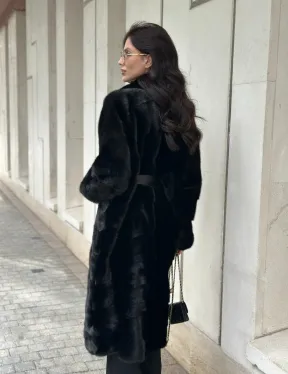 Черная шуба из норки английский воротник - фото 6