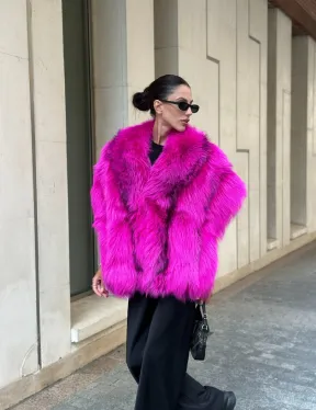 Накидка - палантин из меха чернобурки - фуксия - фото 5