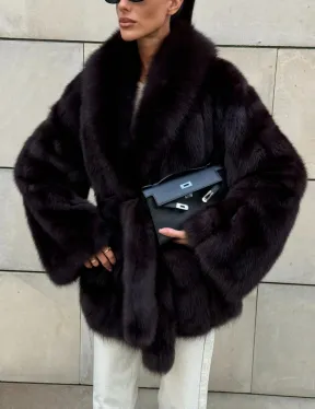 Шуба - жакет из меха куницы в цвете BURGUNDY - фото 2