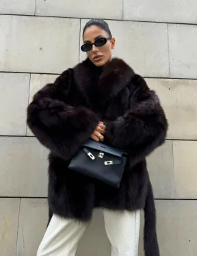 Шуба - жакет из меха куницы в цвете BURGUNDY - фото 10