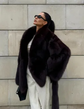 Шуба - жакет из меха куницы в цвете BURGUNDY - фото 12