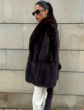 Шуба - жакет из меха куницы в цвете BURGUNDY - фото 6